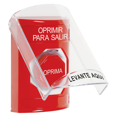 SS2022PX-ES STI Red Indoor Only Flush or Surface Key-to-Reset (Illuminated) Stopper Station with PUSH TO EXIT Label Spanish