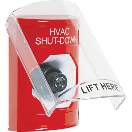 SS2023HV-EN STI Red Indoor Only Flush or Surface Key-to-Activate Stopper Station with HVAC SHUT DOWN Label English