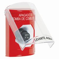 SS2023PS-ES STI Red Indoor Only Flush or Surface Key-to-Activate Stopper Station with FUEL PUMP SHUT DOWN Label Spanish