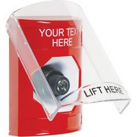 SS2023ZA-EN STI Red Indoor Only Flush or Surface Key-to-Activate Stopper Station with Non-Returnable Custom Text Label English