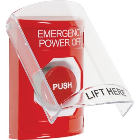 SS2024PO-EN STI Red Indoor Only Flush or Surface Momentary Stopper Station with EMERGENCY POWER OFF Label English