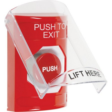 SS2024PX-EN STI Red Indoor Only Flush or Surface Momentary Stopper Station with PUSH TO EXIT Label English