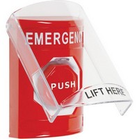 SS2025EM-EN STI Red Indoor Only Flush or Surface Momentary (Illuminated) Stopper Station with EMERGENCY Label English