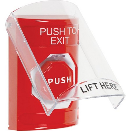 SS2025PX-EN STI Red Indoor Only Flush or Surface Momentary (Illuminated) Stopper Station with PUSH TO EXIT Label English
