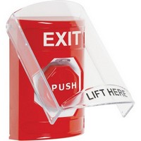 SS2025XT-EN STI Red Indoor Only Flush or Surface Momentary (Illuminated) Stopper Station with EXIT Label English