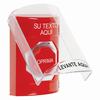 SS2025ZA-ES STI Red Indoor Only Flush or Surface Momentary (Illuminated) Stopper Station with Non-Returnable Custom Text Label Spanish