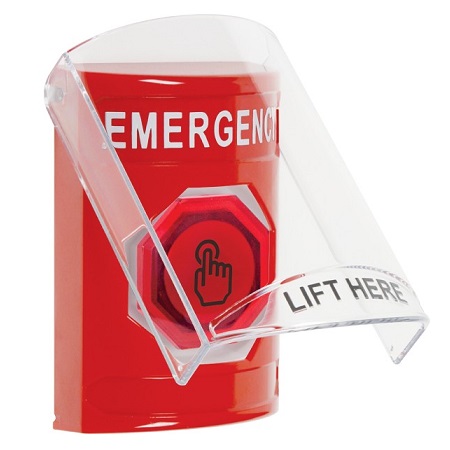 SS2026EM-EN STI Red Indoor Only Flush or Surface Momentary (Illuminated) with Red Lens Stopper Station with EMERGENCY Label English