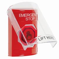 SS2026ES-EN STI Red Indoor Only Flush or Surface Momentary (Illuminated) with Red Lens Stopper Station with EMERGENCY STOP Label English