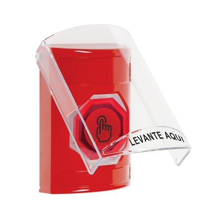 SS2026NT-ES STI Red Indoor Only Flush or Surface Momentary (Illuminated) with Red Lens Stopper Station with No Text Label Spanish