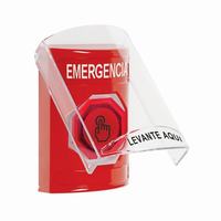 SS2027EM-ES STI Red Indoor Only Flush or Surface Weather Resistant Momentary (Illuminated) with Red Lens Stopper Station with EMERGENCY Label Spanish
