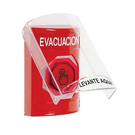 SS2027EV-ES STI Red Indoor Only Flush or Surface Weather Resistant Momentary (Illuminated) with Red Lens Stopper Station with EVACUATION Label Spanish