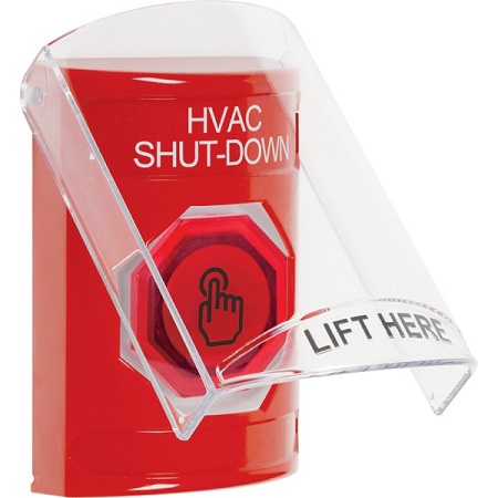 SS2027HV-EN STI Red Indoor Only Flush or Surface Weather Resistant Momentary (Illuminated) with Red Lens Stopper Station with HVAC SHUT DOWN Label English