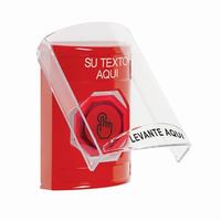 SS2027ZA-ES STI Red Indoor Only Flush or Surface Weather Resistant Momentary (Illuminated) with Red Lens Stopper Station with Non-Returnable Custom Text Label Spanish
