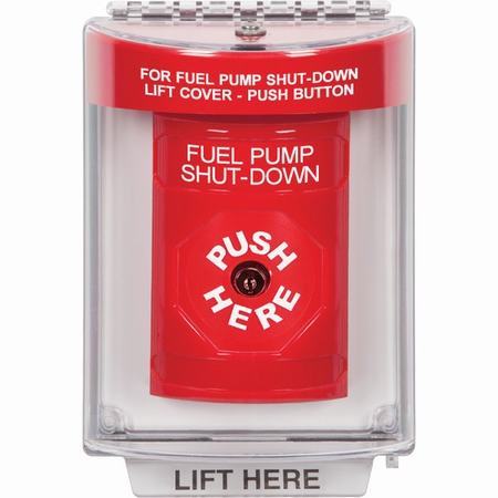 SS2030PS-EN STI Red Indoor/Outdoor Flush Key-to-Reset Stopper Station with FUEL PUMP SHUT DOWN Label English