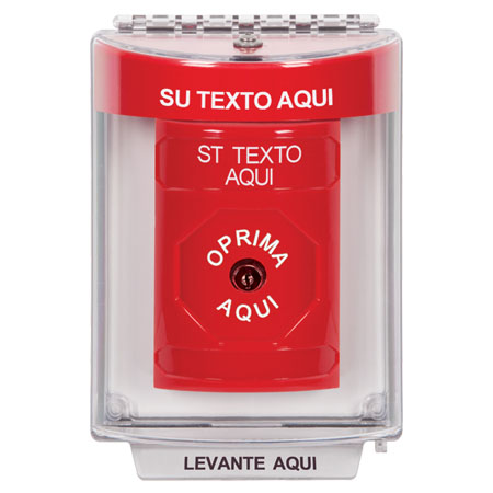 SS2030ZA-ES STI Red Indoor/Outdoor Flush Key-to-Reset Stopper Station with Non-Returnable Custom Text Label Spanish