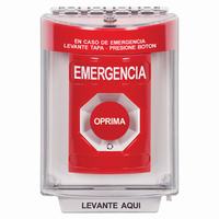 SS2031EM-ES STI Red Indoor/Outdoor Flush Turn-to-Reset Stopper Station with EMERGENCY Label Spanish