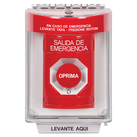 SS2031EX-ES STI Red Indoor/Outdoor Flush Turn-to-Reset Stopper Station with EMERGENCY EXIT Label Spanish