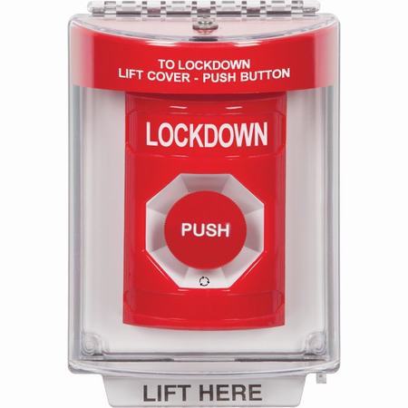 SS2031LD-EN STI Red Indoor/Outdoor Flush Turn-to-Reset Stopper Station with LOCKDOWN Label English