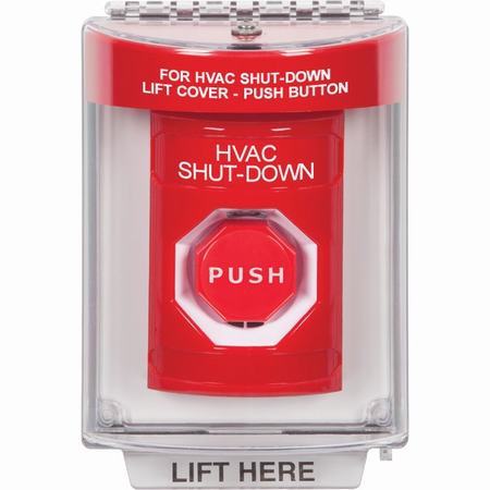 SS2032HV-EN STI Red Indoor/Outdoor Flush Key-to-Reset (Illuminated) Stopper Station with HVAC SHUT DOWN Label English