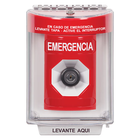 SS2033EM-ES STI Red Indoor/Outdoor Flush Key-to-Activate Stopper Station with EMERGENCY Label Spanish