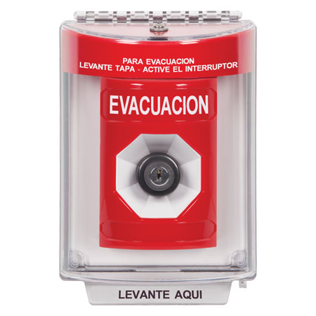 SS2033EV-ES STI Red Indoor/Outdoor Flush Key-to-Activate Stopper Station with EVACUATION Label Spanish