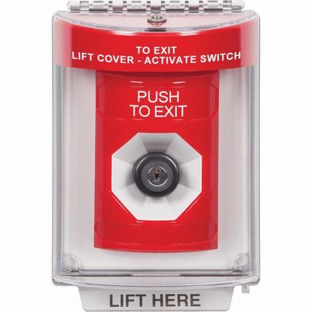SS2033PX-EN STI Red Indoor/Outdoor Flush Key-to-Activate Stopper Station with PUSH TO EXIT Label English