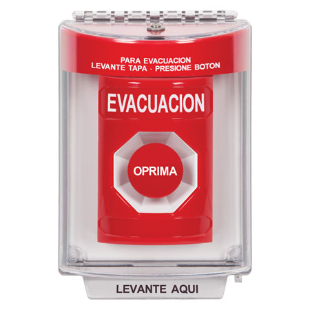 SS2034EV-ES STI Red Indoor/Outdoor Flush Momentary Stopper Station with EVACUATION Label Spanish