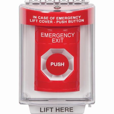 SS2034EX-EN STI Red Indoor/Outdoor Flush Momentary Stopper Station with EMERGENCY EXIT Label English