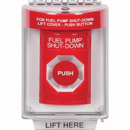 SS2034PS-EN STI Red Indoor/Outdoor Flush Momentary Stopper Station with FUEL PUMP SHUT DOWN Label English