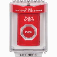 SS2034PX-EN STI Red Indoor/Outdoor Flush Momentary Stopper Station with PUSH TO EXIT Label English