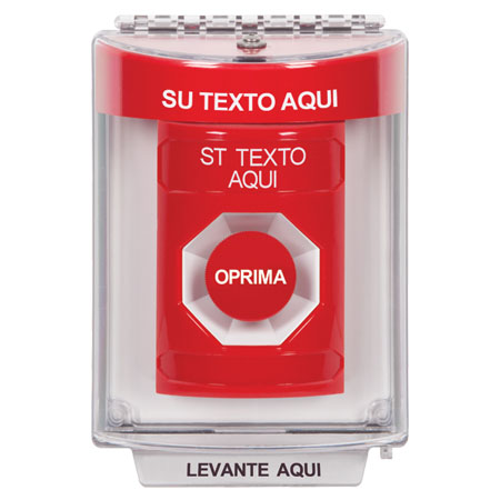 SS2034ZA-ES STI Red Indoor/Outdoor Flush Momentary Stopper Station with Non-Returnable Custom Text Label Spanish