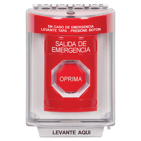 SS2035EX-ES STI Red Indoor/Outdoor Flush Momentary (Illuminated) Stopper Station with EMERGENCY EXIT Label Spanish