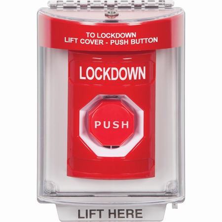 SS2035LD-EN STI Red Indoor/Outdoor Flush Momentary (Illuminated) Stopper Station with LOCKDOWN Label English