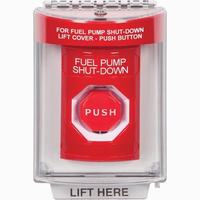 SS2035PS-EN STI Red Indoor/Outdoor Flush Momentary (Illuminated) Stopper Station with FUEL PUMP SHUT DOWN Label English