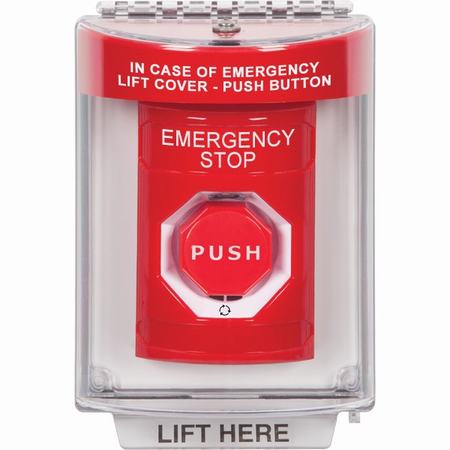 SS2039ES-EN STI Red Indoor/Outdoor Flush Turn-to-Reset (Illuminated) Stopper Station with EMERGENCY STOP Label English