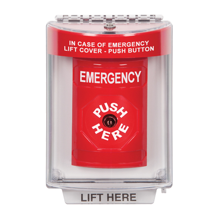 SS2040EX-EN STI Red Indoor/Outdoor Flush w/ Horn Key-to-Reset Stopper Station with EMERGENCY EXIT Label English