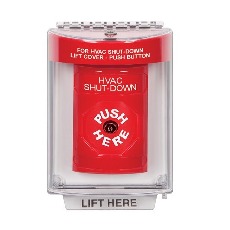 SS2040HV-EN STI Red Indoor/Outdoor Flush w/ Horn Key-to-Reset Stopper Station with HVAC SHUT DOWN Label English