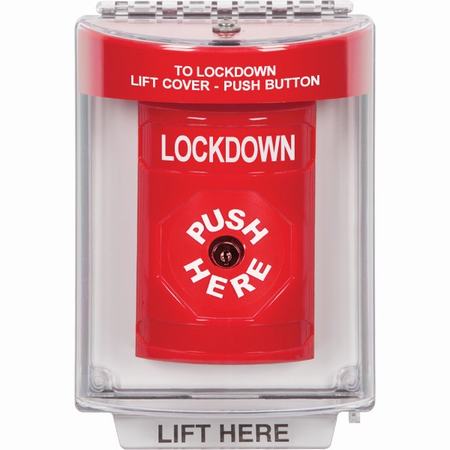 SS2040LD-EN STI Red Indoor/Outdoor Flush w/ Horn Key-to-Reset Stopper Station with LOCKDOWN Label English