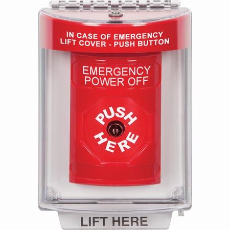 SS2040PO-EN STI Red Indoor/Outdoor Flush w/ Horn Key-to-Reset Stopper Station with EMERGENCY POWER OFF Label English