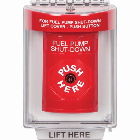 SS2040PS-EN STI Red Indoor/Outdoor Flush w/ Horn Key-to-Reset Stopper Station with FUEL PUMP SHUT DOWN Label English