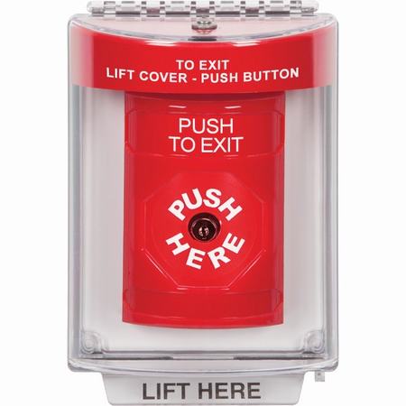 SS2040PX-EN STI Red Indoor/Outdoor Flush w/ Horn Key-to-Reset Stopper Station with PUSH TO EXIT Label English