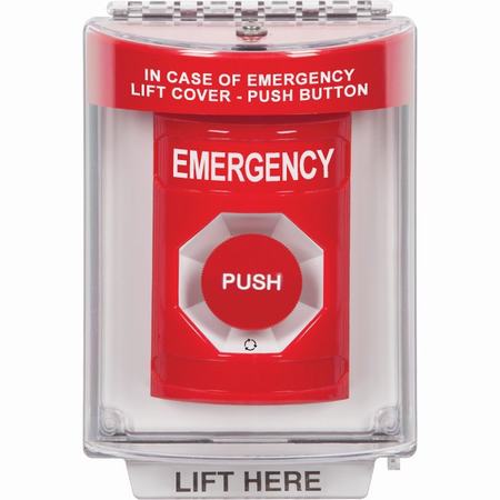 SS2041EM-EN STI Red Indoor/Outdoor Flush w/ Horn Turn-to-Reset Stopper Station with EMERGENCY Label English