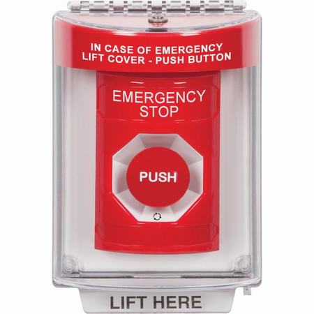 SS2041ES-EN STI Red Indoor/Outdoor Flush w/ Horn Turn-to-Reset Stopper Station with EMERGENCY STOP Label English