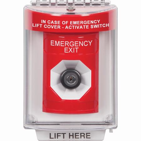 SS2043EX-EN STI Red Indoor/Outdoor Flush w/ Horn Key-to-Activate Stopper Station with EMERGENCY EXIT Label English