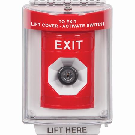 SS2043XT-EN STI Red Indoor/Outdoor Flush w/ Horn Key-to-Activate Stopper Station with EXIT Label English