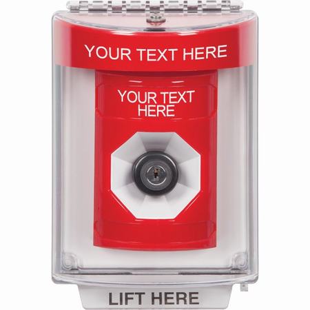 SS2043ZA-EN STI Red Indoor/Outdoor Flush w/ Horn Key-to-Activate Stopper Station with Non-Returnable Custom Text Label English