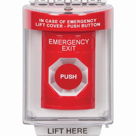 SS2044EX-EN STI Red Indoor/Outdoor Flush w/ Horn Momentary Stopper Station with EMERGENCY EXIT Label English