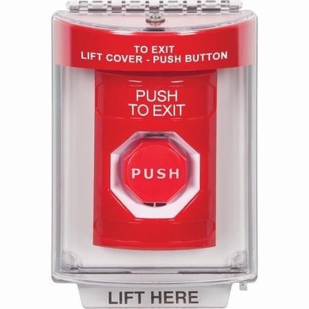 SS2045PX-EN STI Red Indoor/Outdoor Flush w/ Horn Momentary (Illuminated) Stopper Station with PUSH TO EXIT Label English