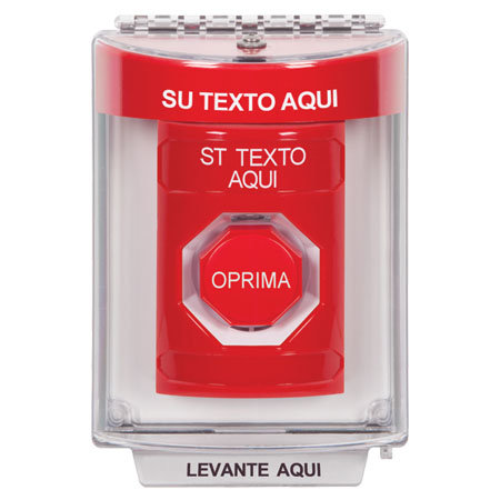 SS2045ZA-ES STI Red Indoor/Outdoor Flush w/ Horn Momentary (Illuminated) Stopper Station with Non-Returnable Custom Text Label Spanish