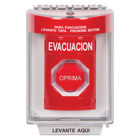SS2048EV-ES STI Red Indoor/Outdoor Flush w/ Horn Pneumatic (Illuminated) Stopper Station with EVACUATION Label Spanish